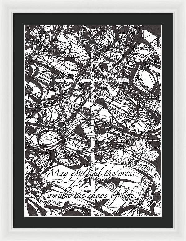 Chaos Order Cross 22 - Black and White - Framed Print