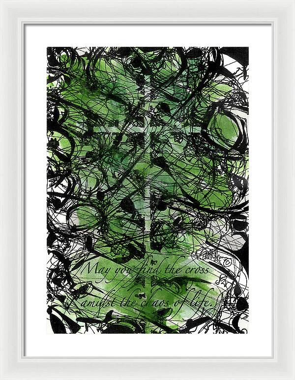Chaos Order Cross 22 - Joyful Green - Framed Print