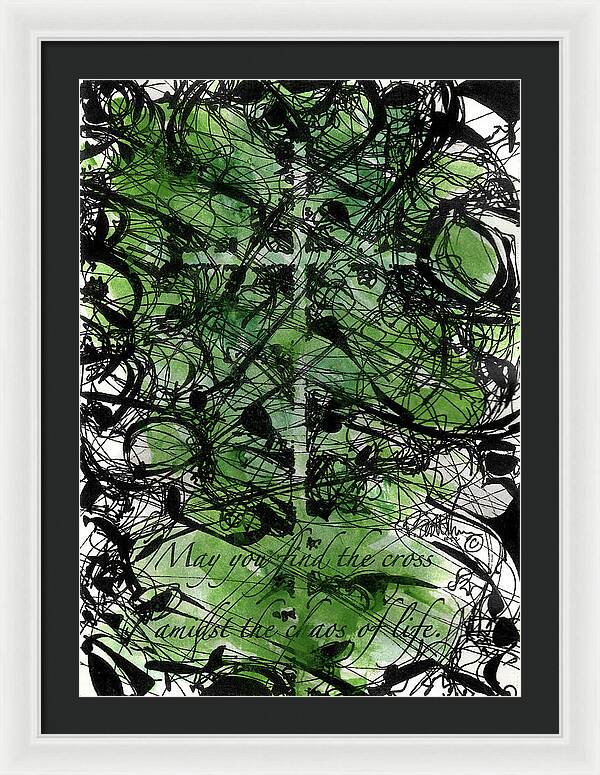Chaos Order Cross 22 - Joyful Green - Framed Print