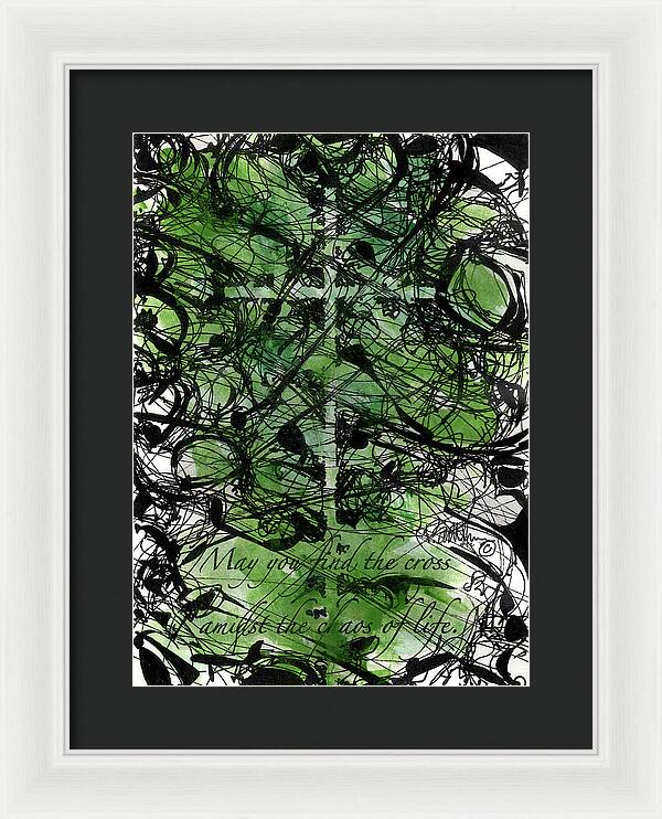 Chaos Order Cross 22 - Joyful Green - Framed Print