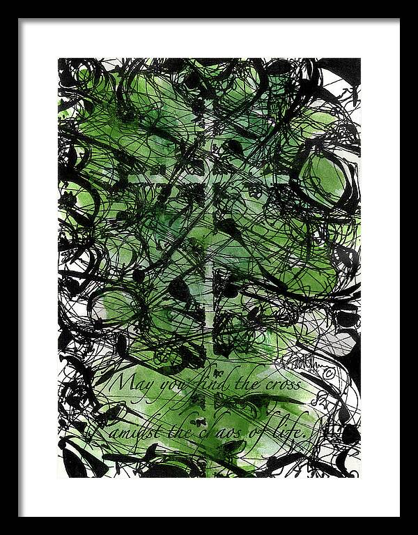 Chaos Order Cross 22 - Joyful Green - Framed Print