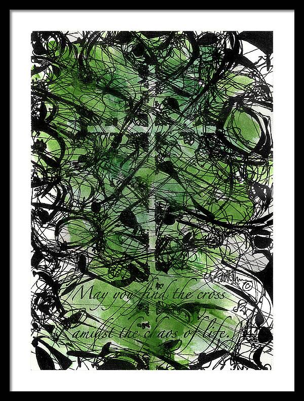 Chaos Order Cross 22 - Joyful Green - Framed Print