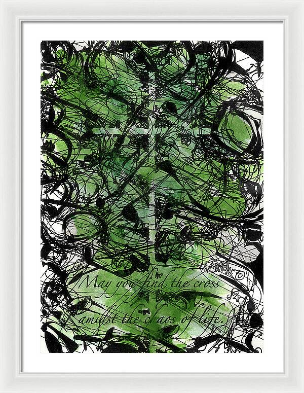 Chaos Order Cross 22 - Joyful Green - Framed Print