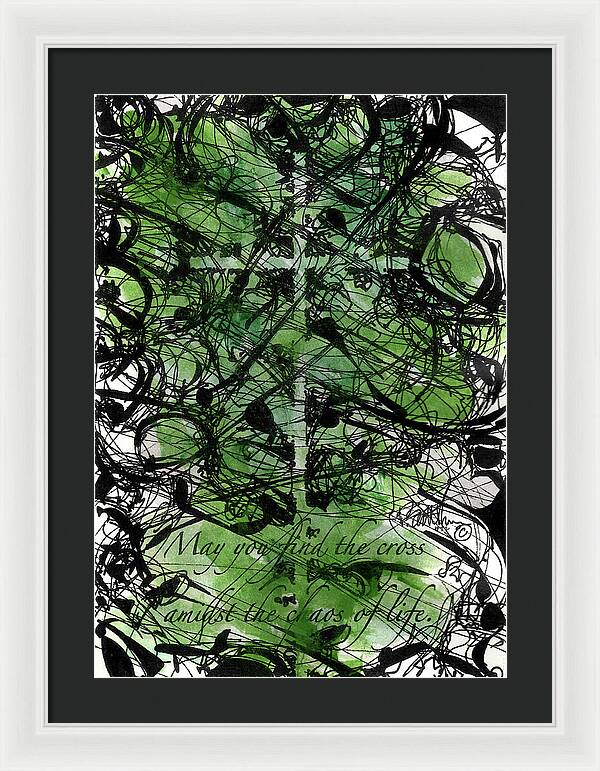 Chaos Order Cross 22 - Joyful Green - Framed Print