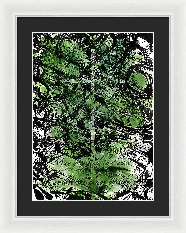 Chaos Order Cross 22 - Joyful Green - Framed Print
