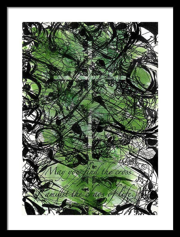 Chaos Order Cross 22 - Joyful Green - Framed Print