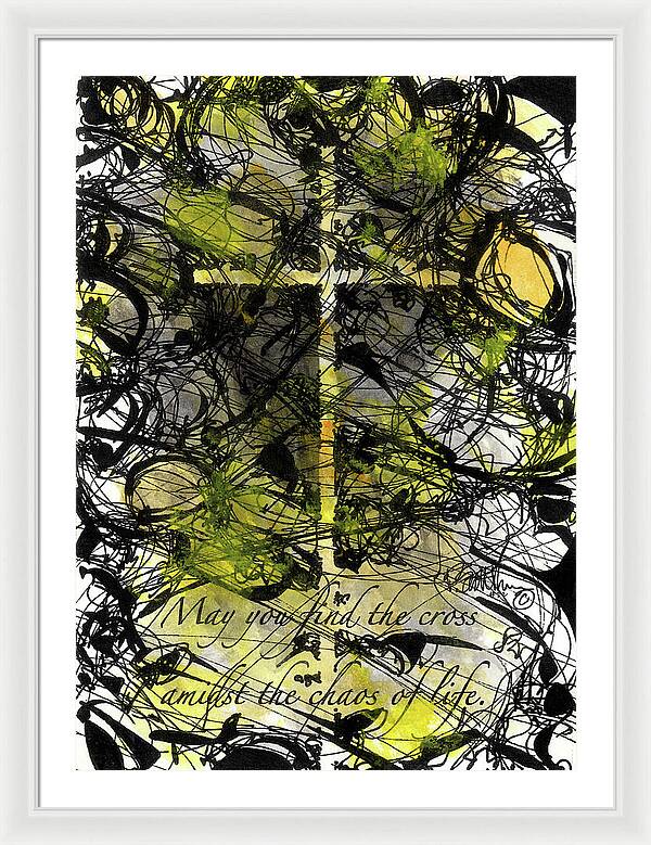 Chaos Order Cross 22 - Luminous Yellow - Framed Print