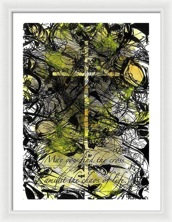 Chaos Order Cross 22 - Luminous Yellow - Framed Print