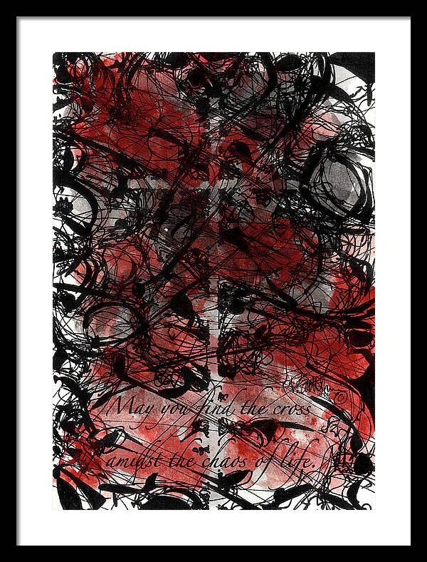 Chaos Order Cross 22 - Sorrowful Red - Framed Print