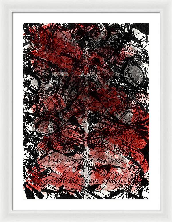 Chaos Order Cross 22 - Sorrowful Red - Framed Print