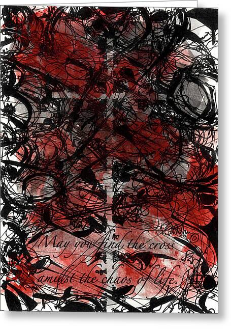 Chaos Order Cross 22 - Sorrowful Red - Greeting Card