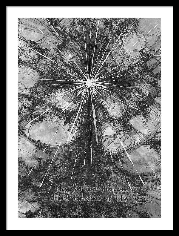 Chaos Order Cross 23 - Black and White - Framed Print