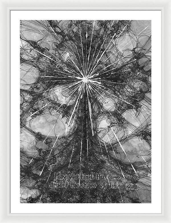 Chaos Order Cross 23 - Black and White - Framed Print