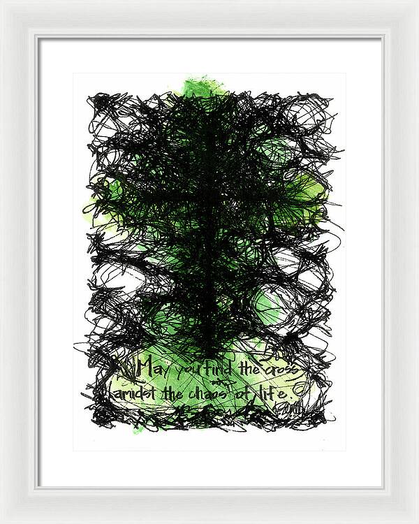 Chaos Order Cross 08 - Joyful Green - Framed Print