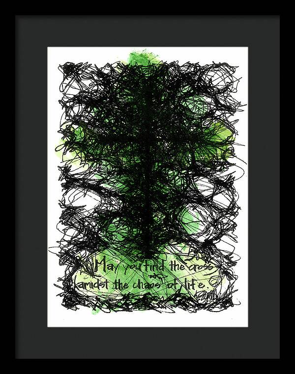 Chaos Order Cross 08 - Joyful Green - Framed Print