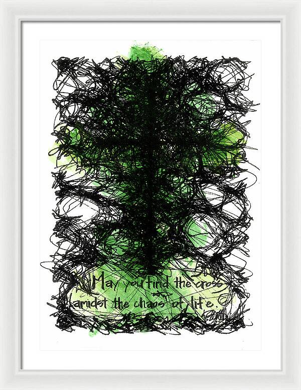 Chaos Order Cross 08 - Joyful Green - Framed Print