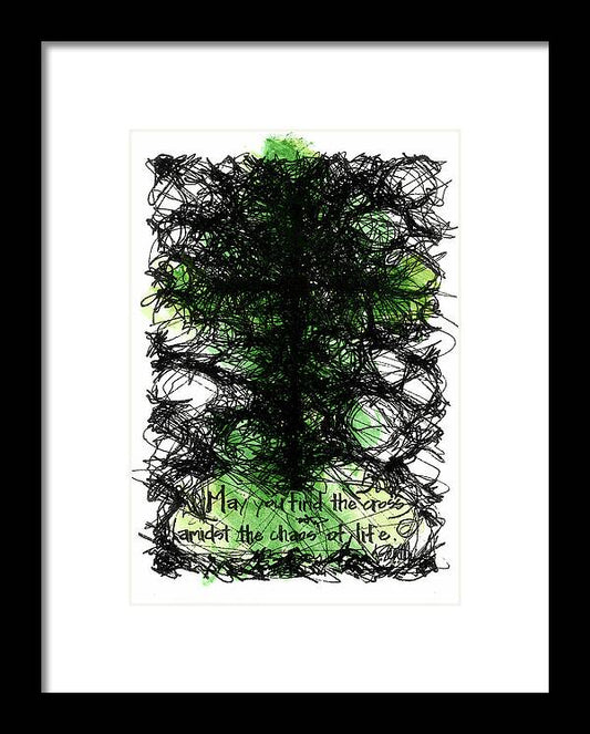 Chaos Order Cross 08 - Joyful Green - Framed Print