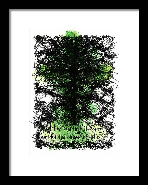Chaos Order Cross 08 - Joyful Green - Framed Print