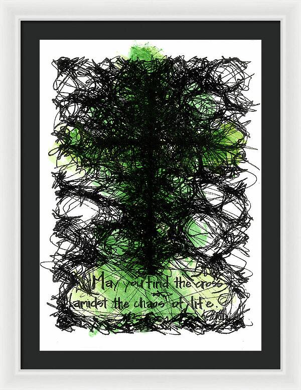 Chaos Order Cross 08 - Joyful Green - Framed Print