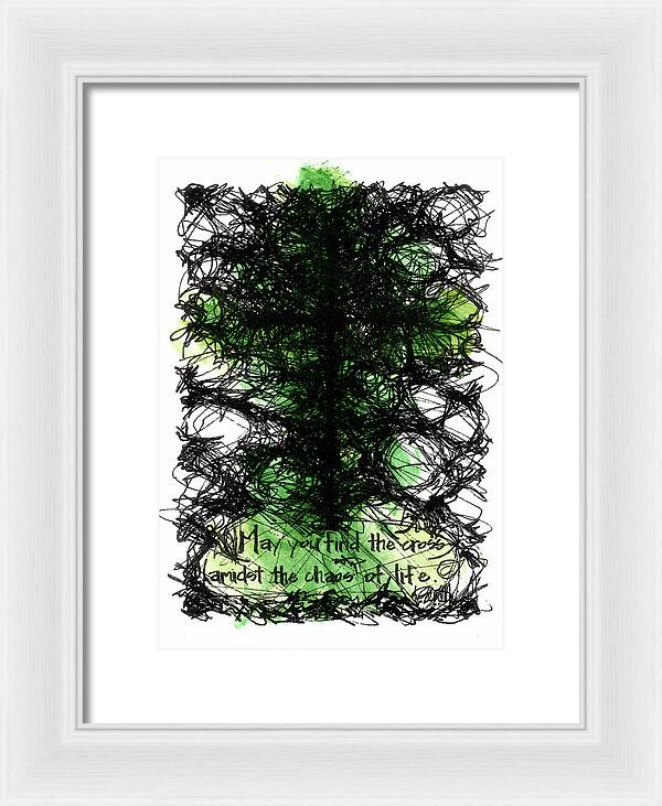 Chaos Order Cross 08 - Joyful Green - Framed Print