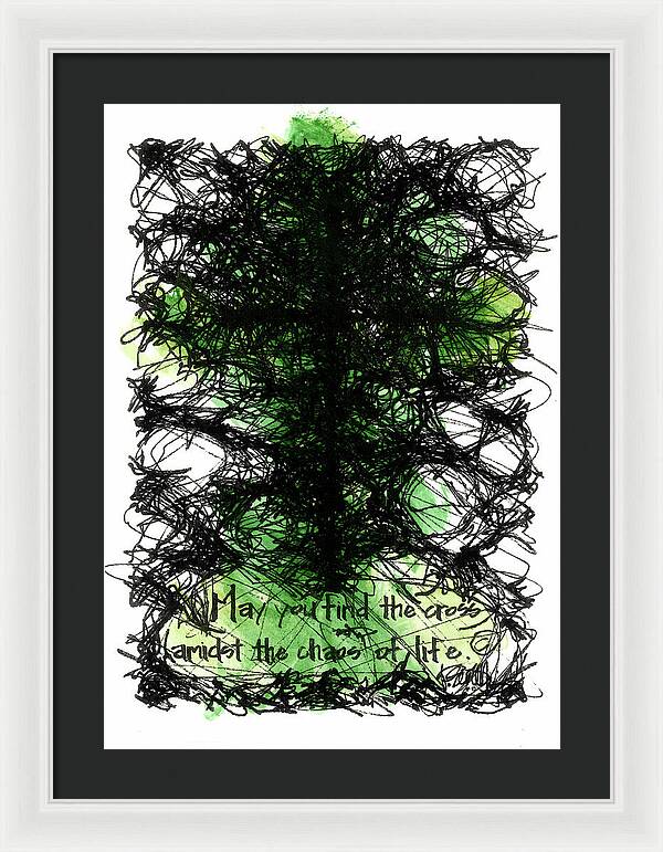Chaos Order Cross 08 - Joyful Green - Framed Print