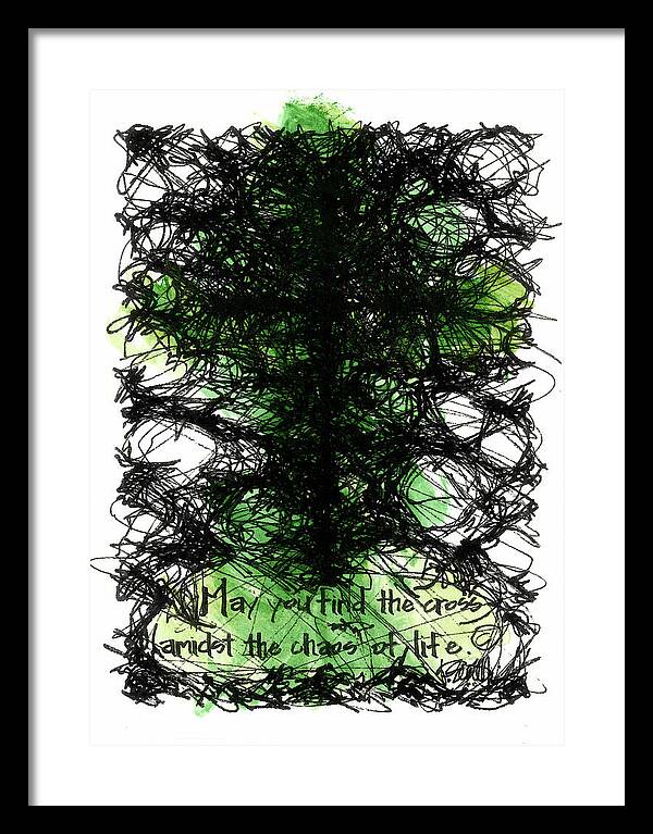 Chaos Order Cross 08 - Joyful Green - Framed Print