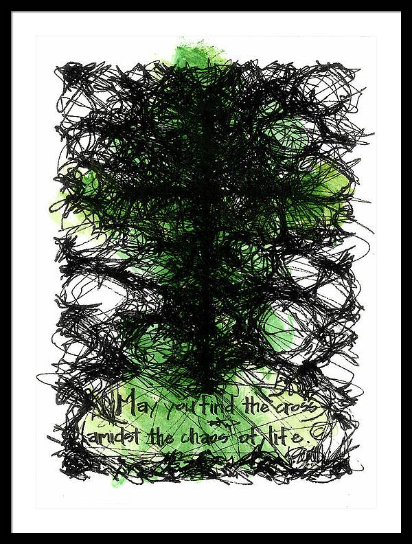 Chaos Order Cross 08 - Joyful Green - Framed Print