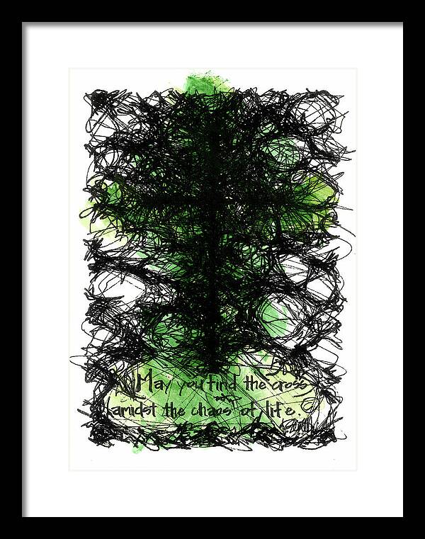 Chaos Order Cross 08 - Joyful Green - Framed Print