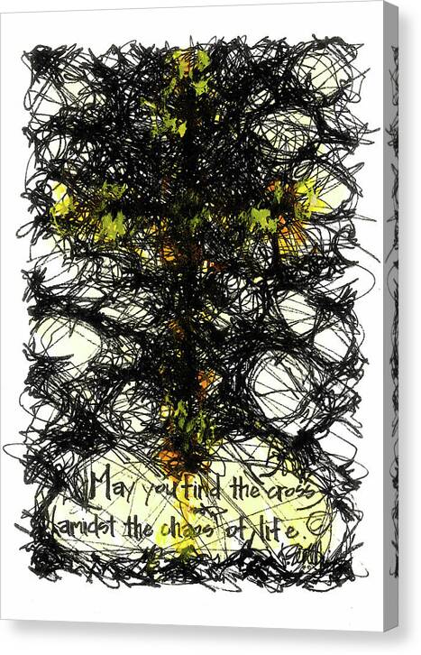 Chaos Order Cross 08 - Luminous Yellow - Canvas Print