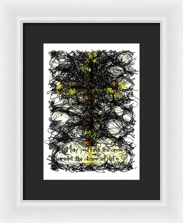 Chaos Order Cross 08 - Luminous Yellow - Framed Print