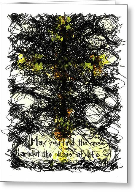 Chaos Order Cross 08 - Luminous Yellow - Greeting Card