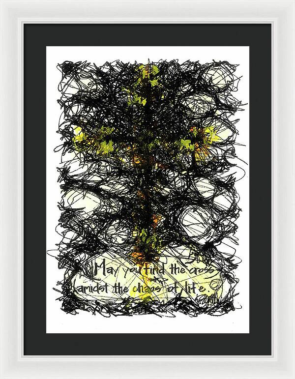 Chaos Order Cross 08 - Luminous Yellow - Framed Print