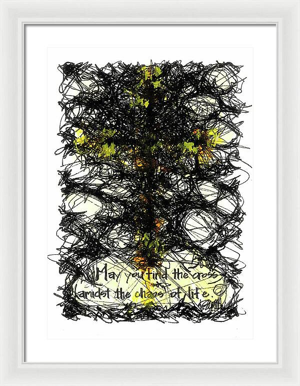 Chaos Order Cross 08 - Luminous Yellow - Framed Print
