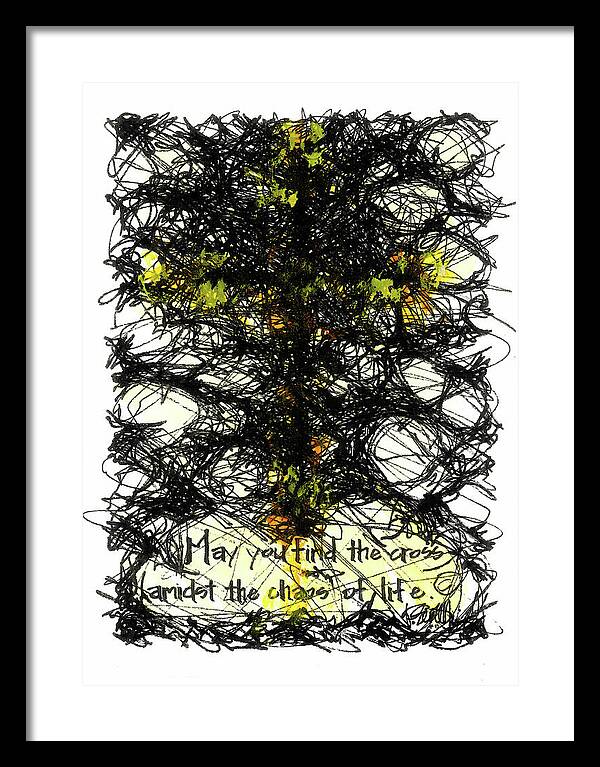 Chaos Order Cross 08 - Luminous Yellow - Framed Print