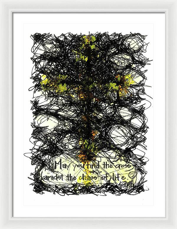 Chaos Order Cross 08 - Luminous Yellow - Framed Print