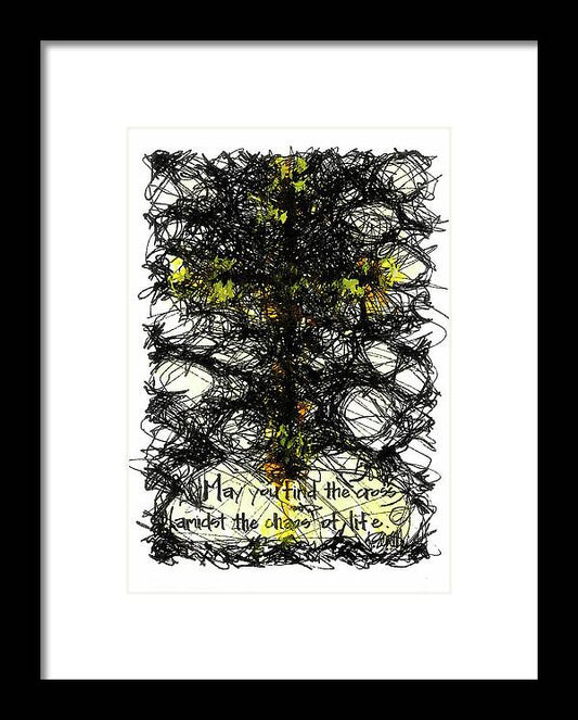Chaos Order Cross 08 - Luminous Yellow - Framed Print