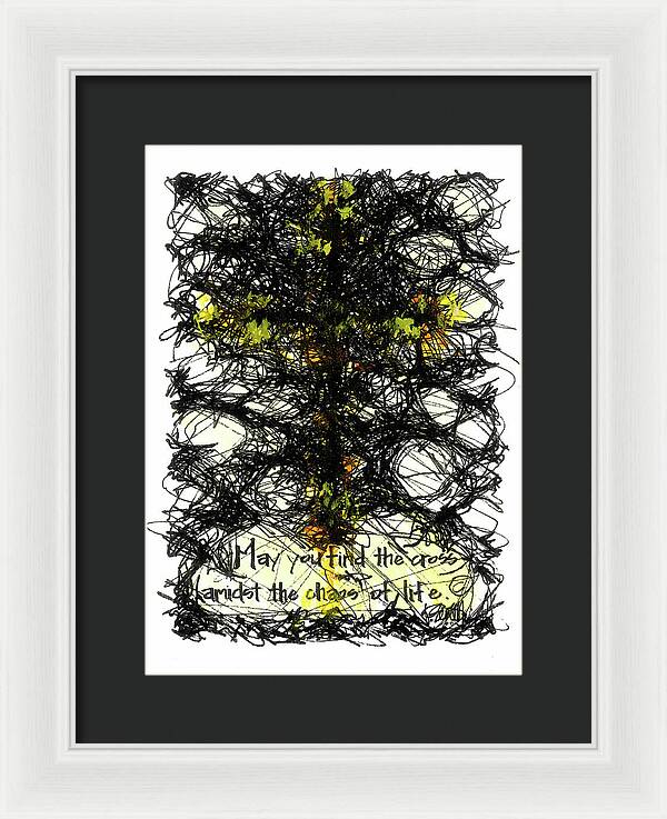 Chaos Order Cross 08 - Luminous Yellow - Framed Print
