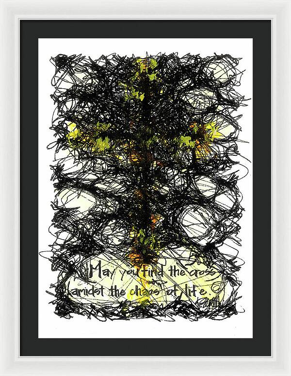 Chaos Order Cross 08 - Luminous Yellow - Framed Print