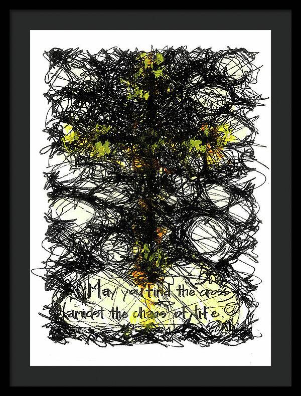 Chaos Order Cross 08 - Luminous Yellow - Framed Print