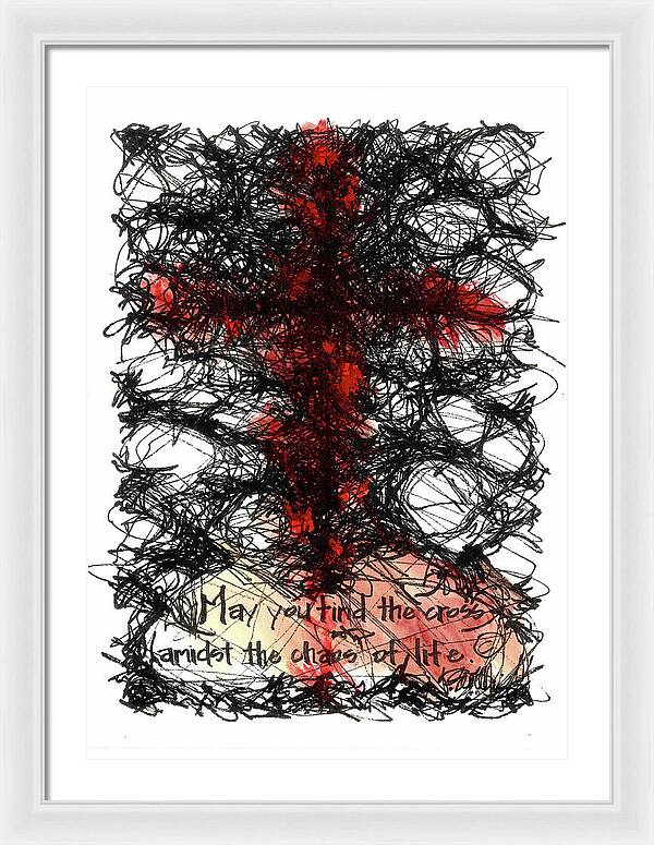 Chaos Order Cross 08 - Sorrowful Red - Framed Print