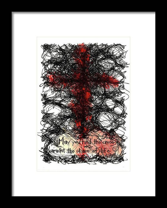 Chaos Order Cross 08 - Sorrowful Red - Framed Print
