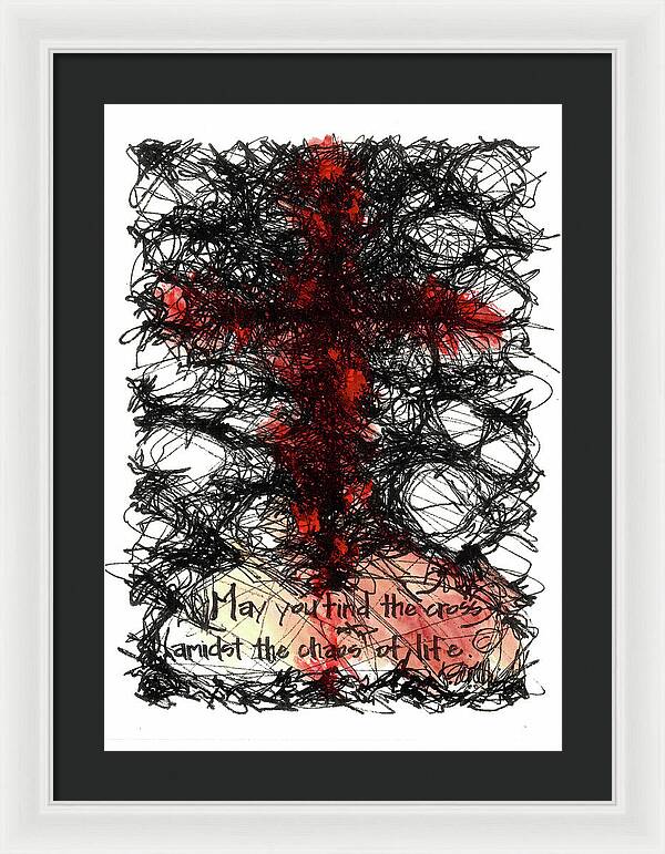 Chaos Order Cross 08 - Sorrowful Red - Framed Print