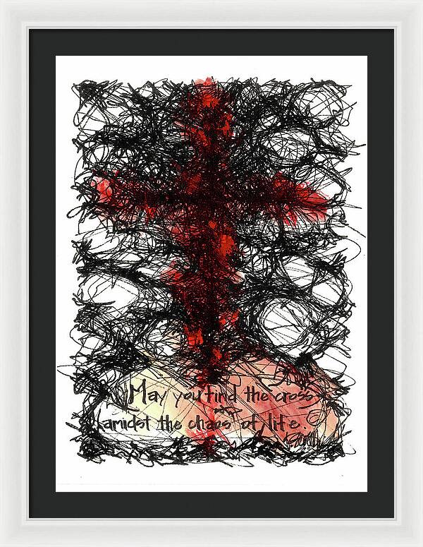 Chaos Order Cross 08 - Sorrowful Red - Framed Print