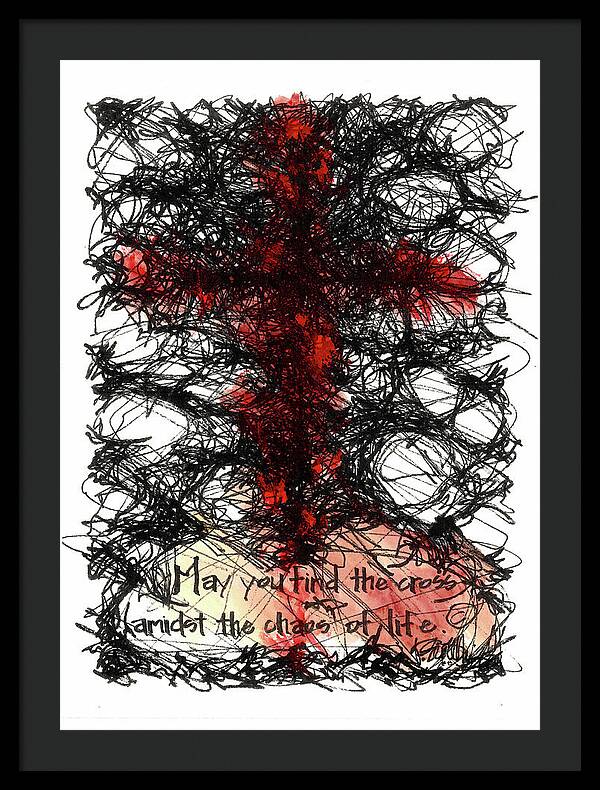 Chaos Order Cross 08 - Sorrowful Red - Framed Print